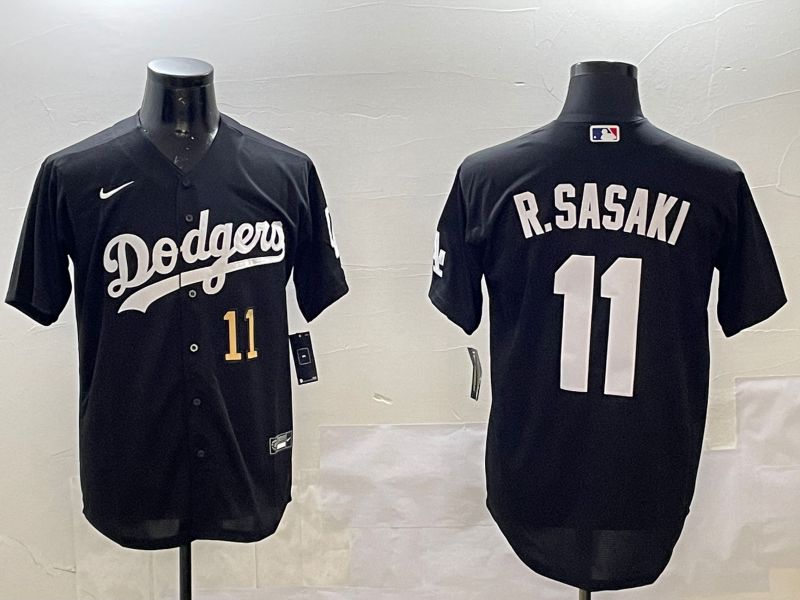 Men Los Angeles Dodgers #11 R.Sasaki Black Game 2025 Nike MLB Jersey style 4